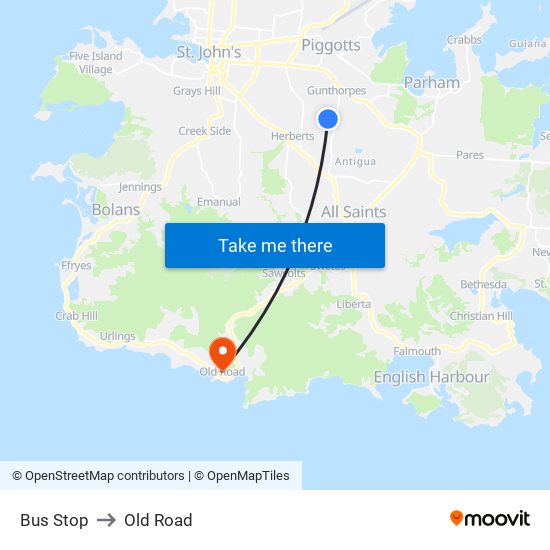 Bus Stop to Old Road map