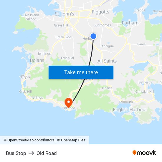 Bus Stop to Old Road map