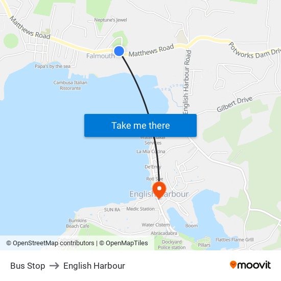 Bus Stop to English Harbour map