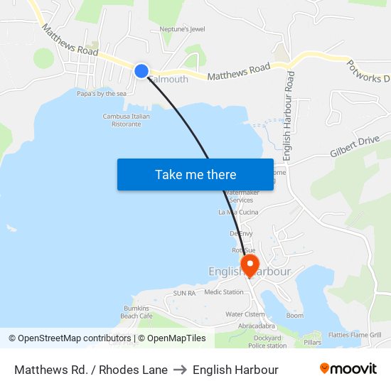 Matthews Rd. / Rhodes Lane to English Harbour map