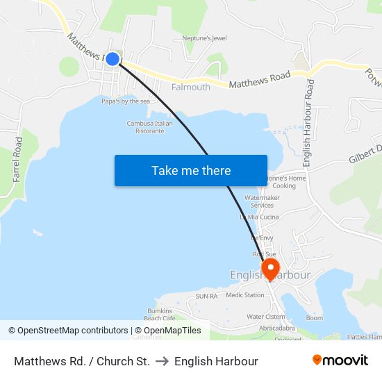 Matthews Rd. / Church St. to English Harbour map