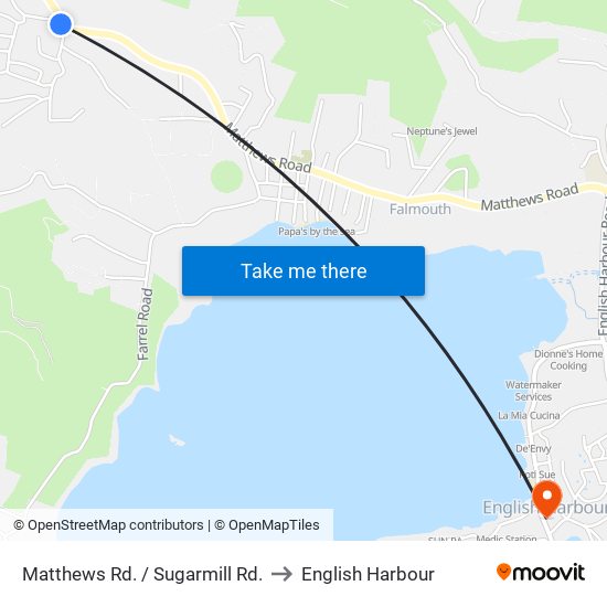 Matthews Rd. / Sugarmill Rd. to English Harbour map