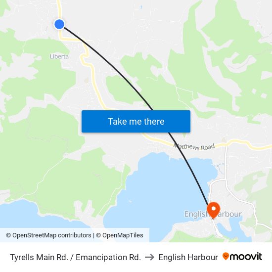 Tyrells Main Rd. / Emancipation Rd. to English Harbour map