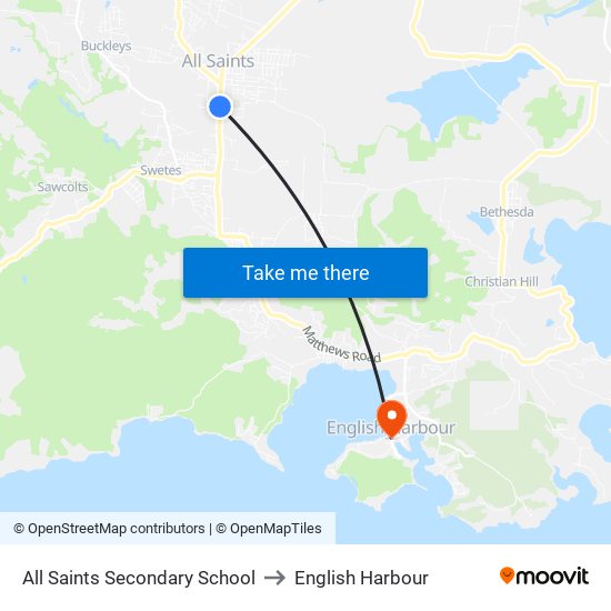 All Saints Secondary School to English Harbour map
