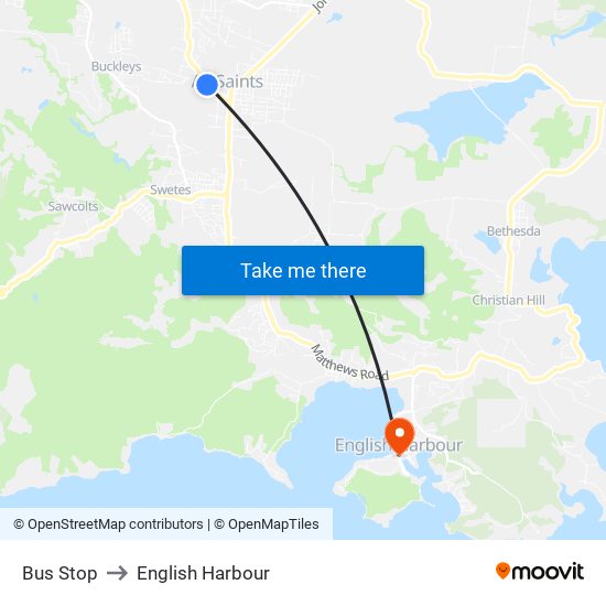 Bus Stop to English Harbour map