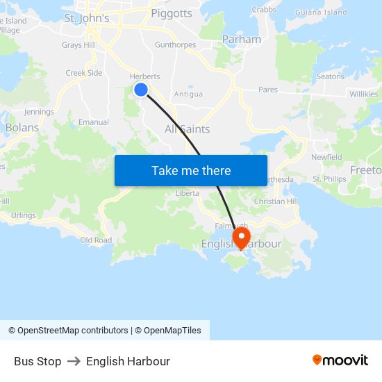 Bus Stop to English Harbour map