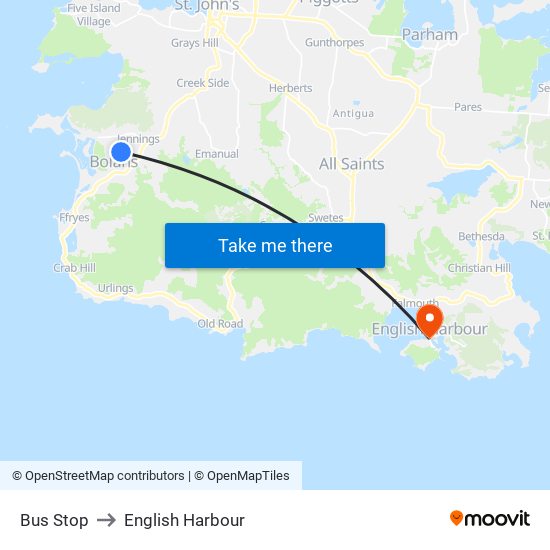 Bus Stop to English Harbour map