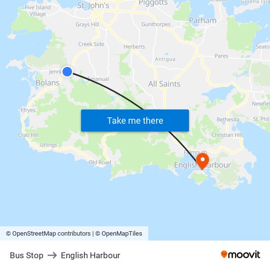 Bus Stop to English Harbour map