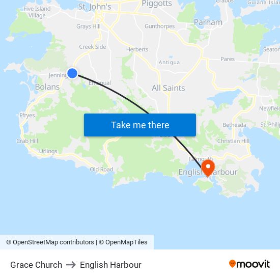 Grace Church to English Harbour map