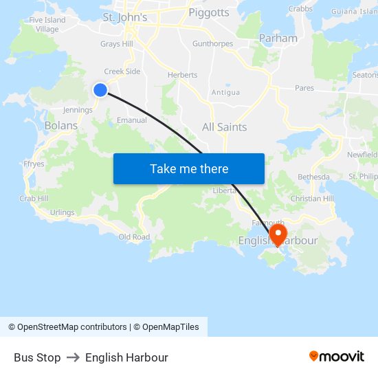 Bus Stop to English Harbour map