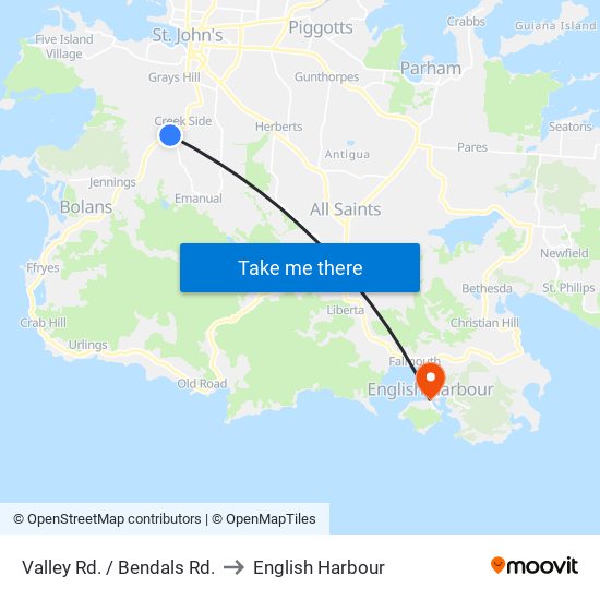 Valley Rd. / Bendals Rd. to English Harbour map