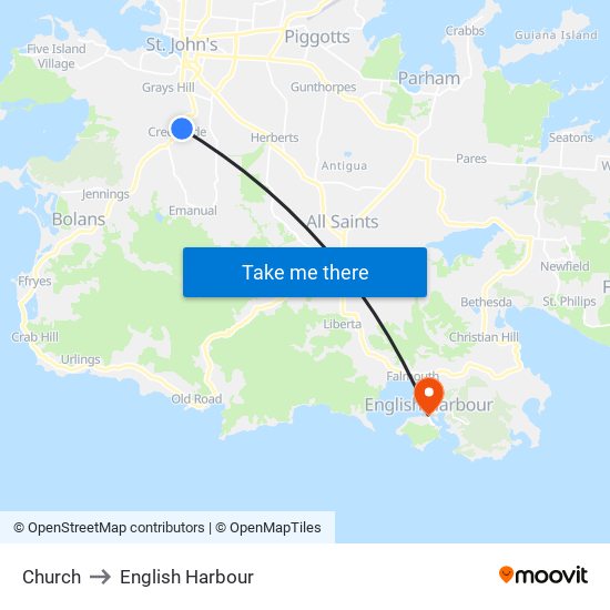 Church to English Harbour map