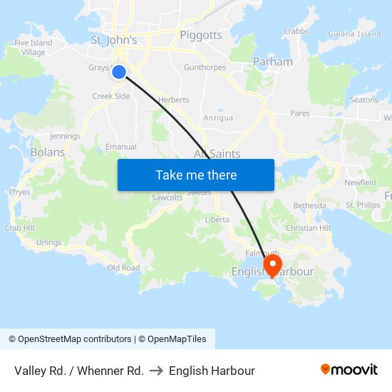 Valley Rd. / Whenner Rd. to English Harbour map