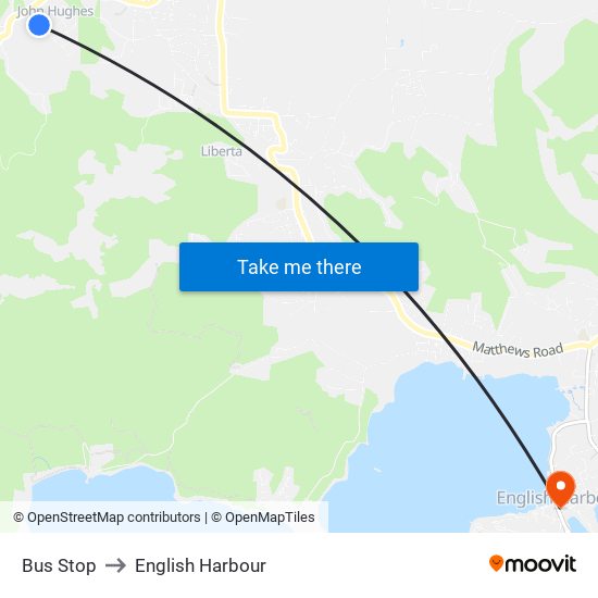 Bus Stop to English Harbour map