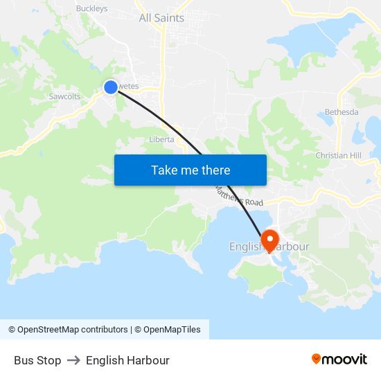 Bus Stop to English Harbour map