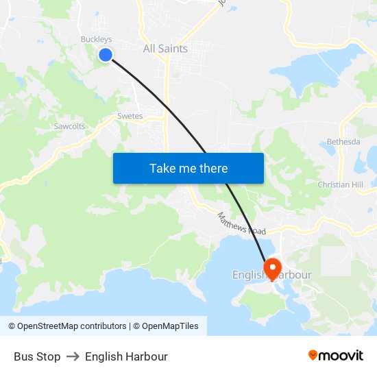 Bus Stop to English Harbour map