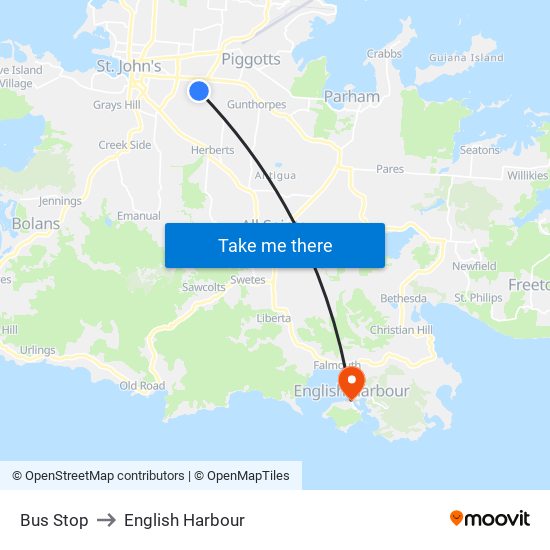 Bus Stop to English Harbour map