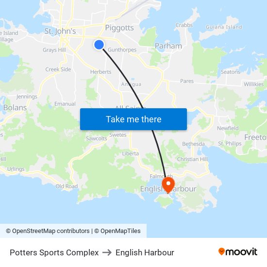 Potters Sports Complex to English Harbour map