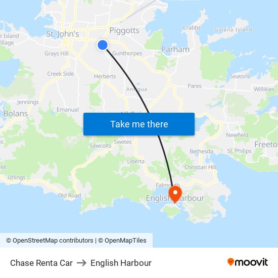 Chase Renta Car to English Harbour map