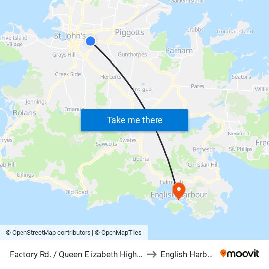 Factory Rd. / Queen Elizabeth Highway to English Harbour map