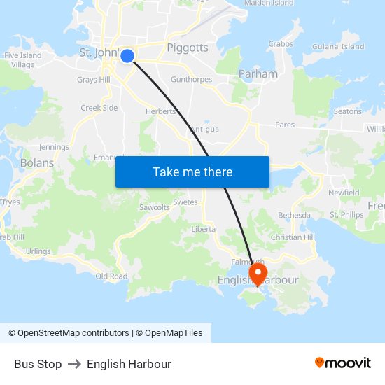 Bus Stop to English Harbour map