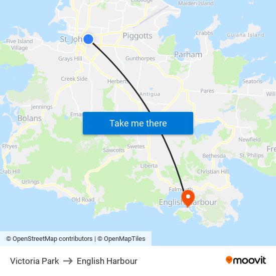 Victoria Park to English Harbour map