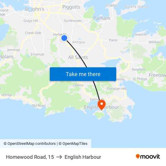 Homewood Road, 15 to English Harbour map