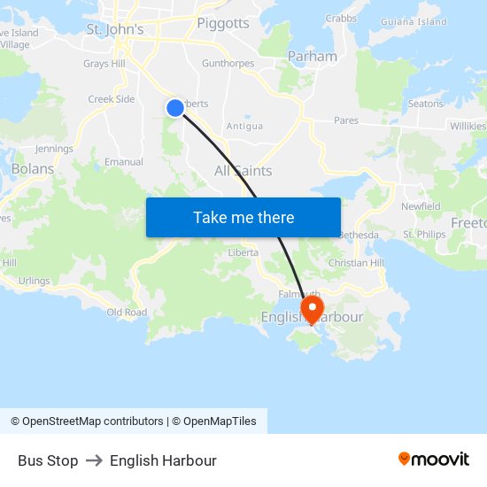 Bus Stop to English Harbour map