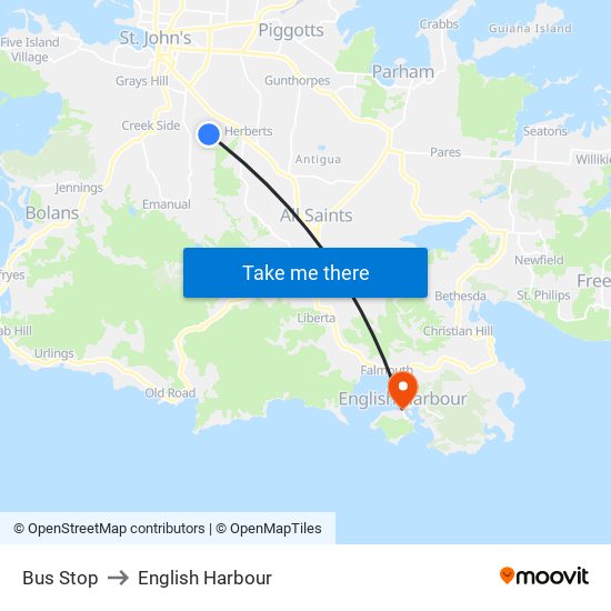 Bus Stop to English Harbour map