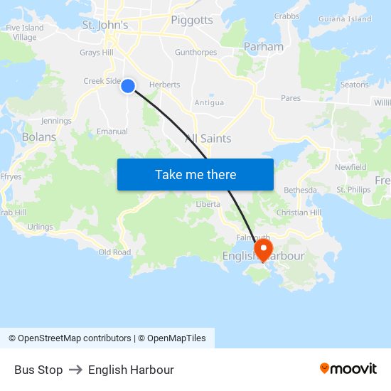Bus Stop to English Harbour map