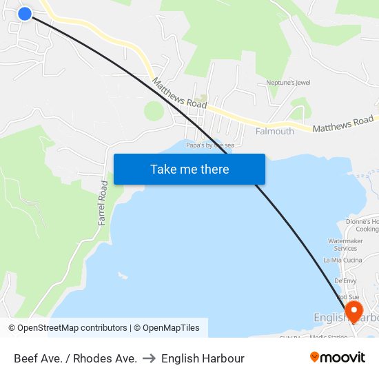 Beef Ave. / Rhodes Ave. to English Harbour map