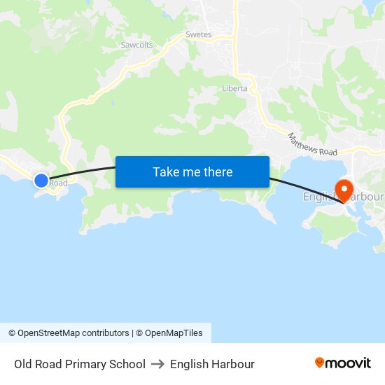 Old Road Primary School to English Harbour map