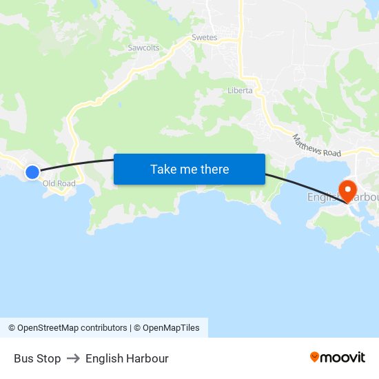 Bus Stop to English Harbour map