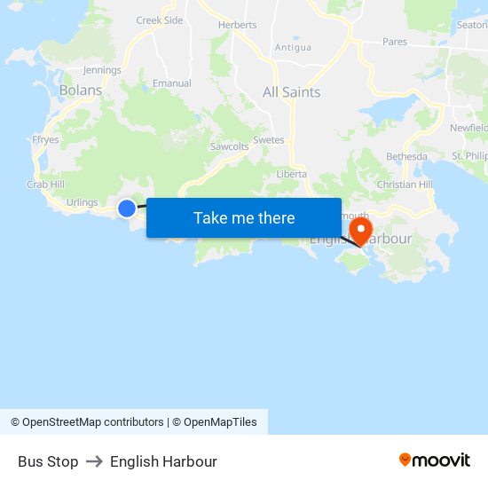 Bus Stop to English Harbour map