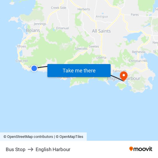 Bus Stop to English Harbour map