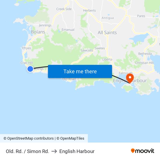 Old. Rd. / Simon Rd. to English Harbour map