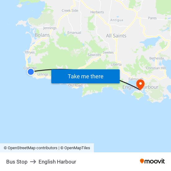 Bus Stop to English Harbour map