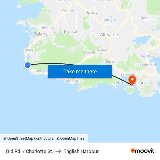 Old Rd. / Charlotte St. to English Harbour map