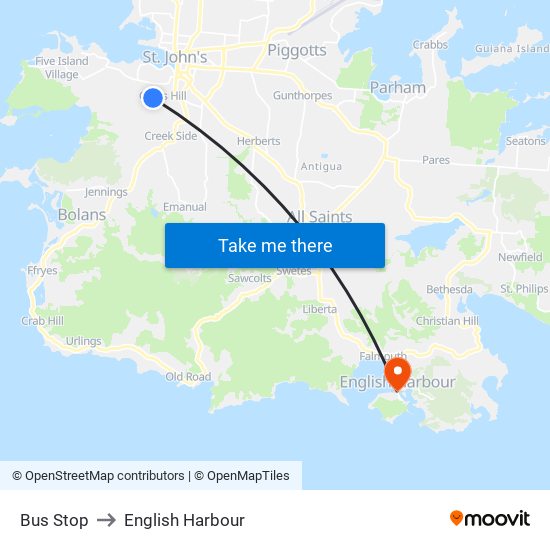 Bus Stop to English Harbour map