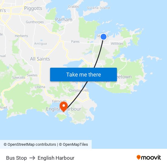 Bus Stop to English Harbour map