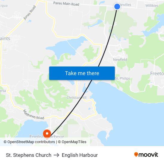 St. Stephens Church to English Harbour map