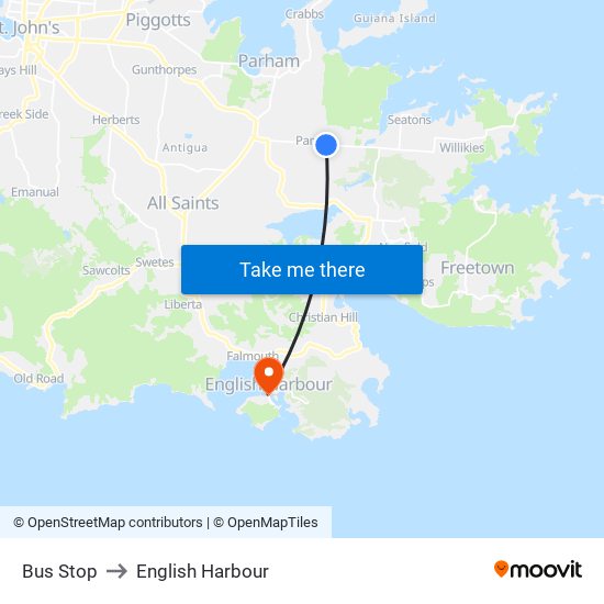 Bus Stop to English Harbour map