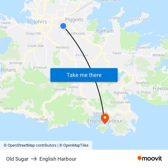 Old Sugar to English Harbour map