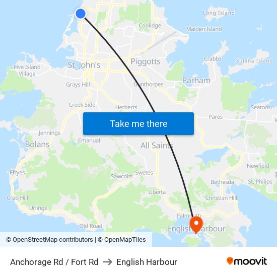 Anchorage Rd / Fort Rd to English Harbour map