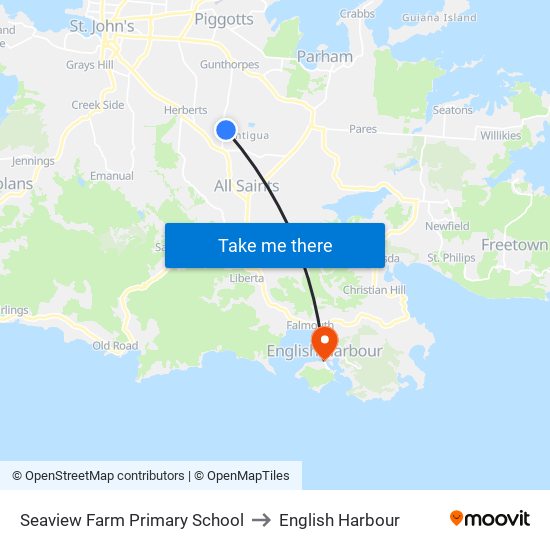 Seaview Farm Primary School to English Harbour map