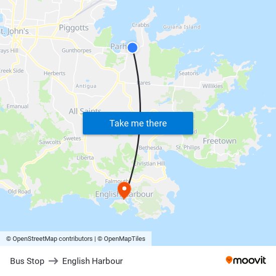 Bus Stop to English Harbour map