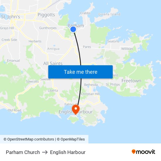 Parham Church to English Harbour map