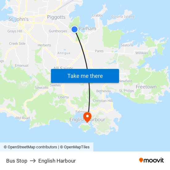 Bus Stop to English Harbour map