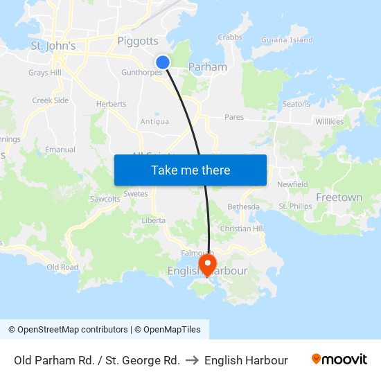 Old Parham Rd. / St. George Rd. to English Harbour map