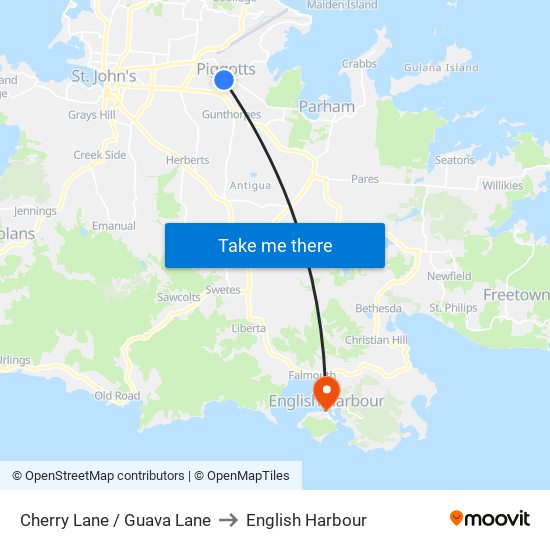 Cherry Lane / Guava Lane to English Harbour map